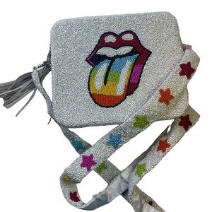 NWT Tiana Designs Ny Beaded Square Crossbody Rainbow Rolling Stones Purse Bag